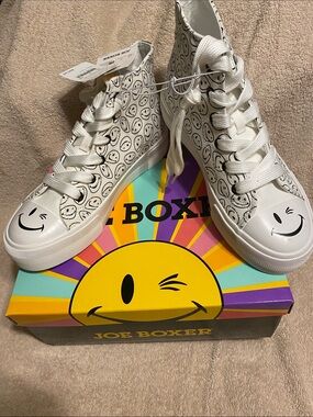 Joe Boxer White High-Top Sneakers with Smiley Print